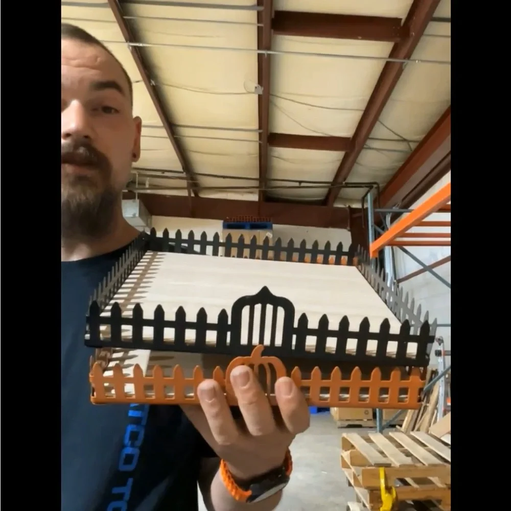 New 2 Tray Set. Target Halloween Black & Orange Staging Trays. Metal & Wood.